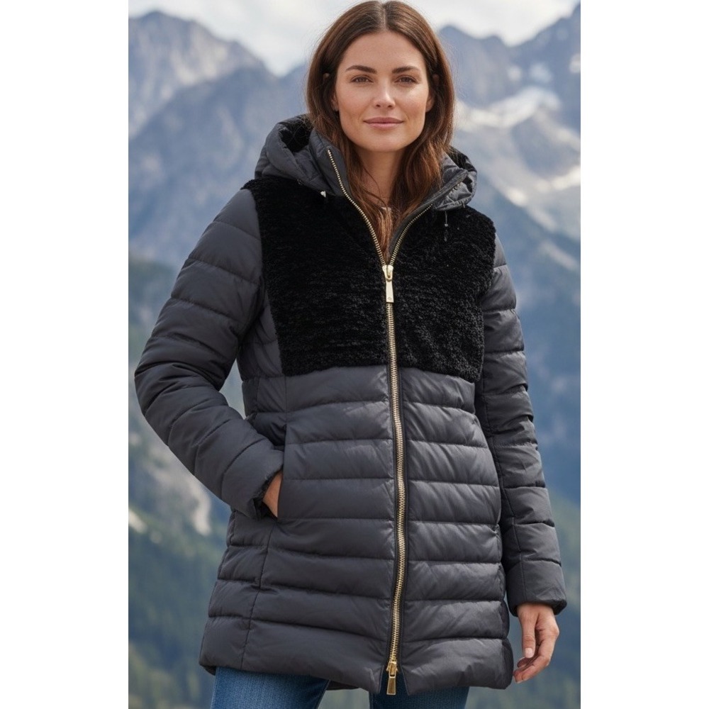 Ciao Milano Rosa Hooded Duck Down Puffer Jacket Black Medium